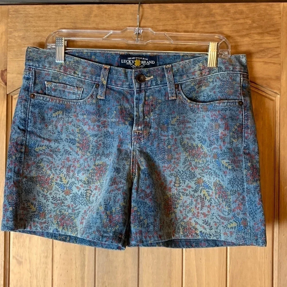 Lucky Brand Abbey Double Roll wildflower paisley print denim jean shorts Size 6